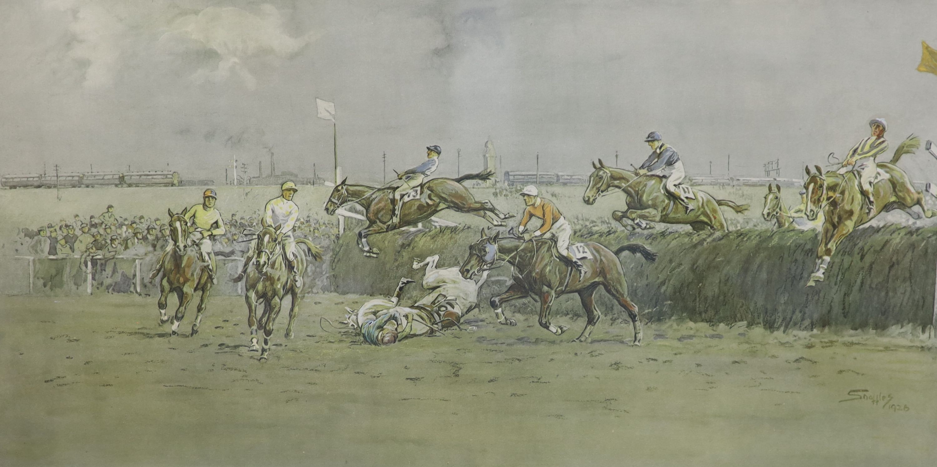 Charlie Johnson Payne (1884-1967) (“Snaffles”), colour print, 'The Grand National - The Canal Turn